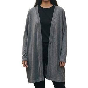 CuddlDuds Women's Cardigan Sweater P3X Heather Gray Long Sleeve Button -READ